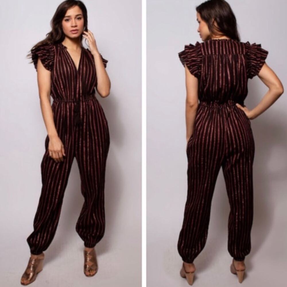 Ulla Johnson Elio Metallic Copper Stripe Chocolate Jumpsuit 4